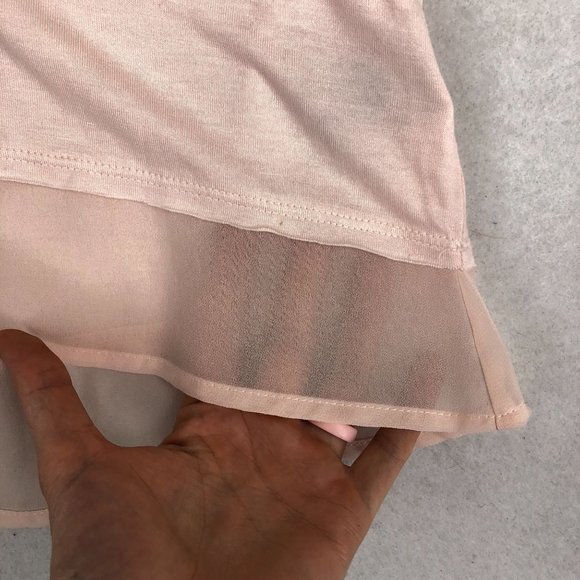 Philosophy Women's Size Medium Pink Semi-Sheer Frayed Trim Sleeveless Tank Top - Picture 4 of 10